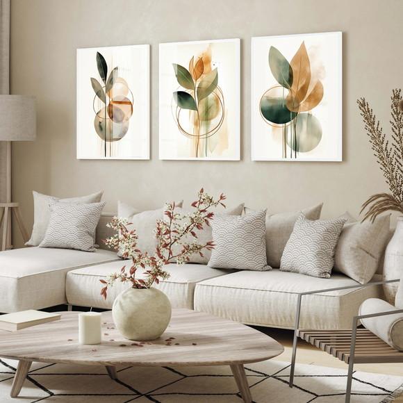 Quadros Decorativos Folhagem Abstrato com Moldura e Vidro