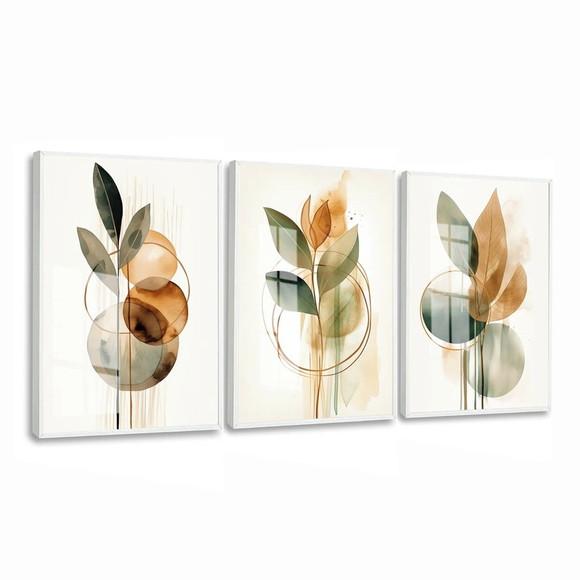 Quadros Decorativos Folhagem Abstrato com Moldura e Vidro