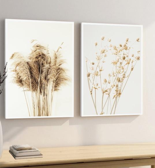 Quadros Decorativos Folhagem Bege Flor Paisagem Com Moldura