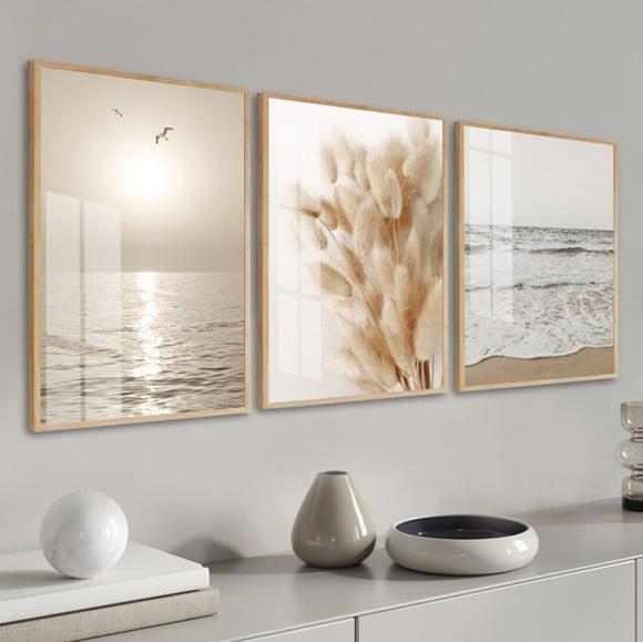 Quadros Decorativos Folhagem Capim dos Pampas Moldura Vidro