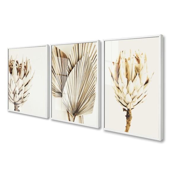 Quadros Decorativos Folhagem Bege Para Sala Moldura E Vidro