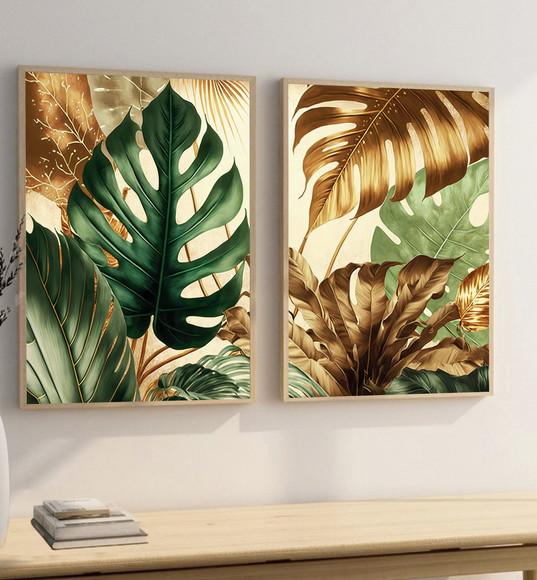 Quadros Decorativos Folhagem Costela de Adão com Moldura