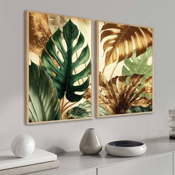 Quadros Decorativos Folhagem Costela de Adão com Moldura