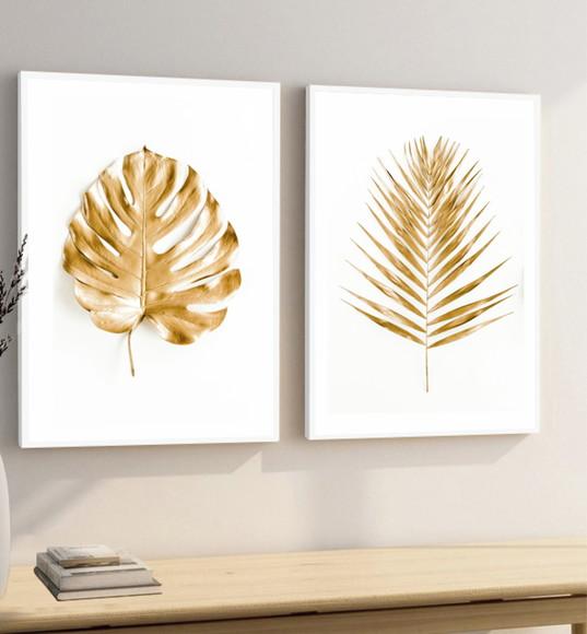 Quadros Decorativos Folhagem Dourada Costela De Adão Moldura