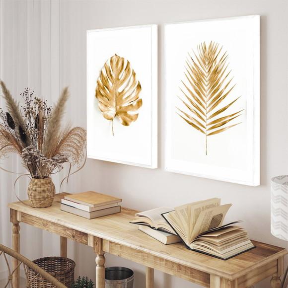 Quadros Decorativos Folhagem Dourada Costela De Adão Moldura