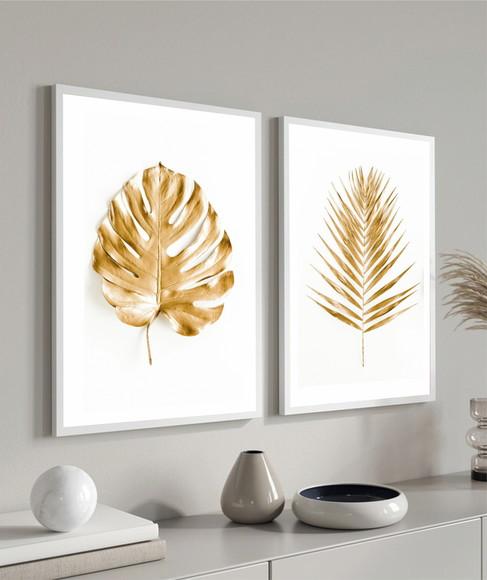 Quadros Decorativos Folhagem Dourada Costela De Adão Moldura