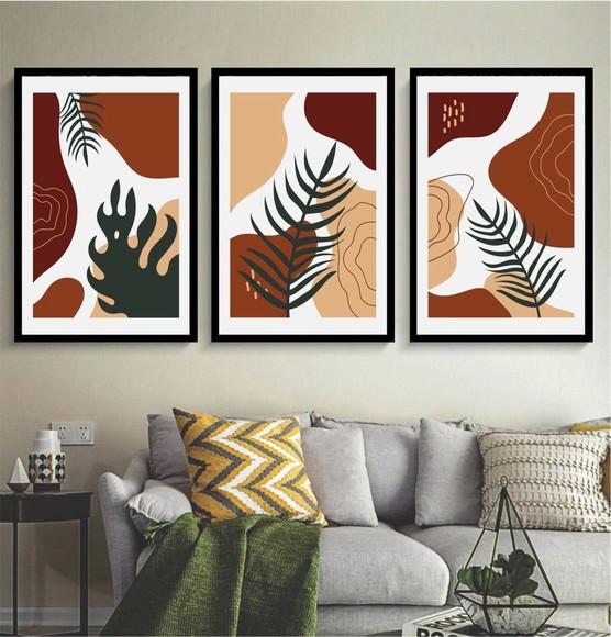Quadros Decorativos Folhagem Flores Plantas Abstrato Moldura