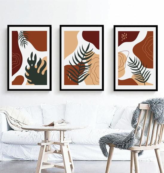 Quadros Decorativos Folhagem Flores Plantas Abstrato Moldura