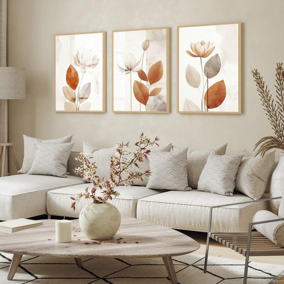 Quadros Decorativos Folhagem Moderna Abstrato Moldura Vidro