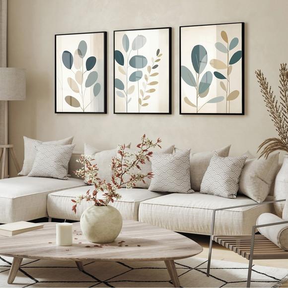 Quadros Decorativos Folhagem Moderna Abstrato Moldura Vidro