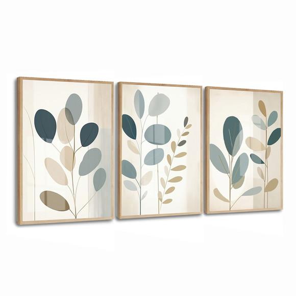 Quadros Decorativos Folhagem Moderna Sala Hall Moldura Vidro