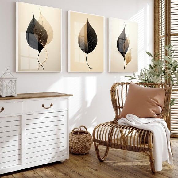 Quadros Decorativos Folhagem Moderna Sala Moldura e Vidro