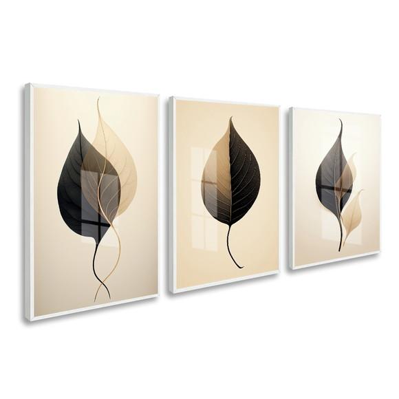 Quadros Decorativos Folhagem Moderna Sala Moldura e Vidro