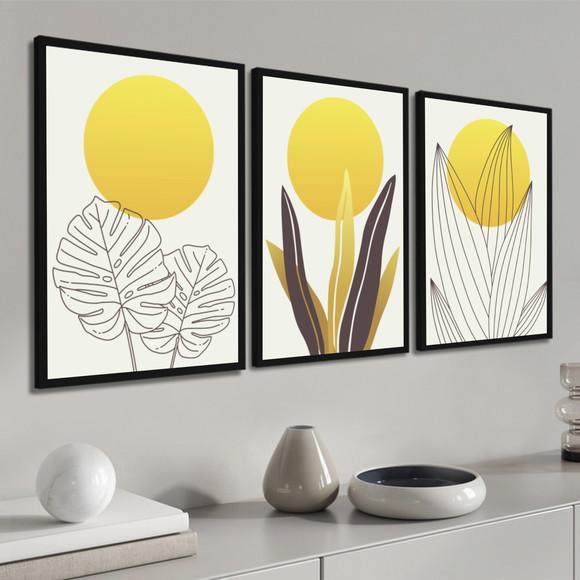 Quadros Decorativos Folhagem Plantas Geométrico Com Moldura