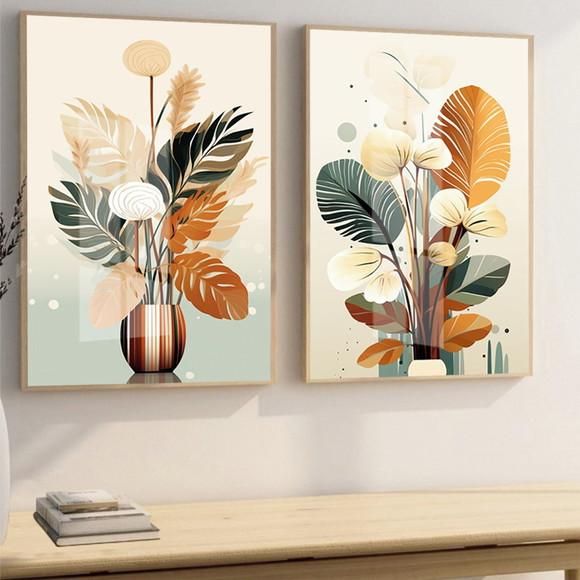 Quadros Decorativos Folhagem Sala Moderna com Moldura Vidro