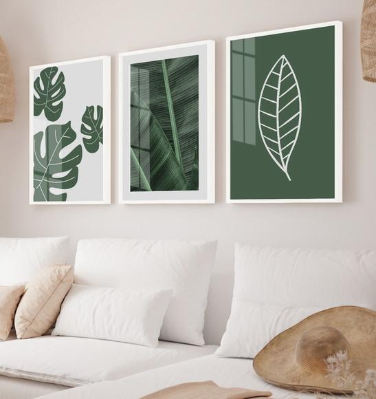 Quadros Decorativos Folhagem Verde com Moldura e Vidro