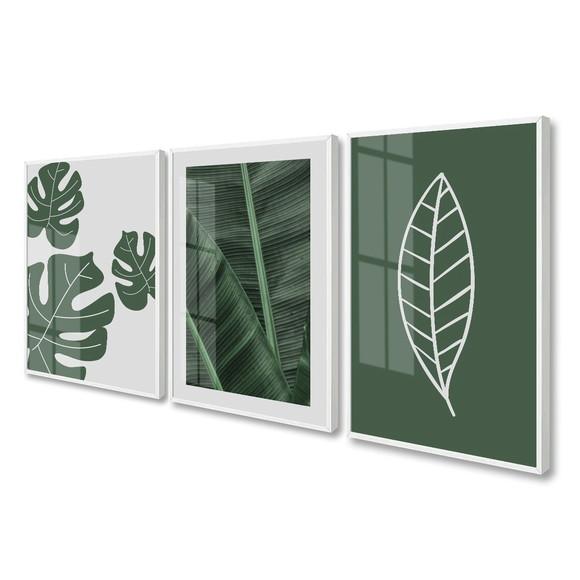 Quadros Decorativos Folhagem Verde com Moldura e Vidro