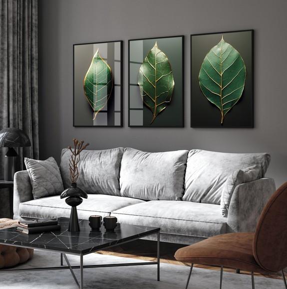 Quadros Decorativos Folhagem Verde Moderna Moldura e Vidro
