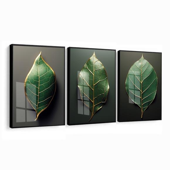 Quadros Decorativos Folhagem Verde Moderna Moldura e Vidro