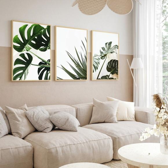 Quadros Decorativos Folhagem Verde Moderna Moldura e Vidro