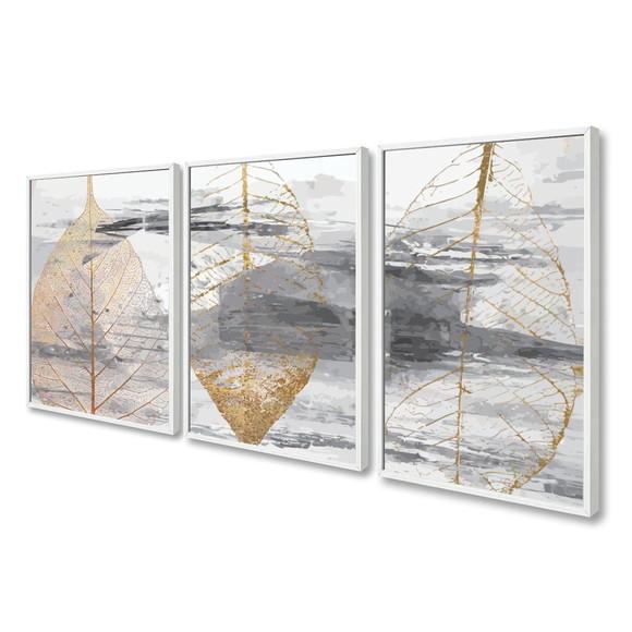 Quadros Decorativos Folhas Douradas Quarto Sala com Moldura