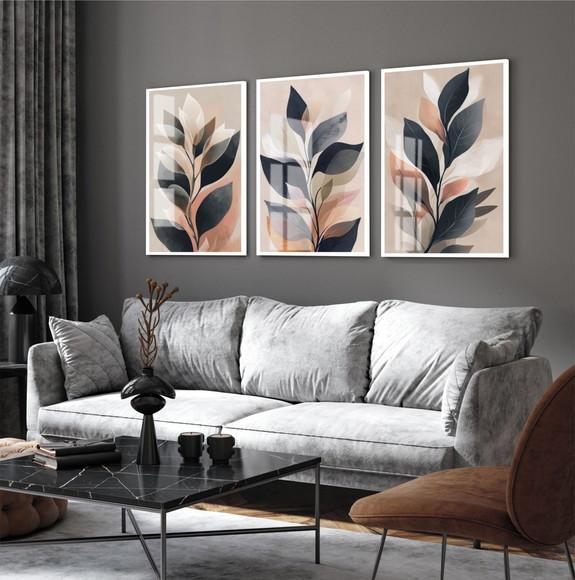 Quadros Decorativos Folhas Modernas Luxo com Moldura e Vidro