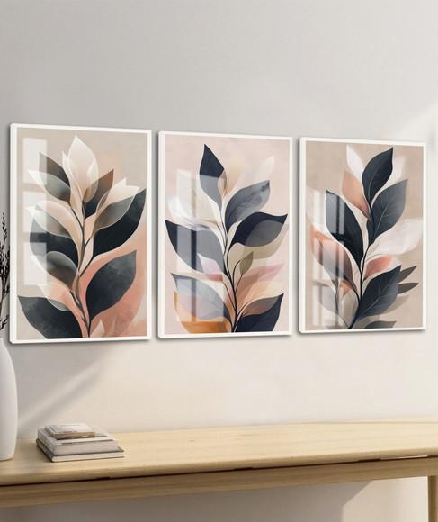 Quadros Decorativos Folhas Modernas Luxo com Moldura e Vidro
