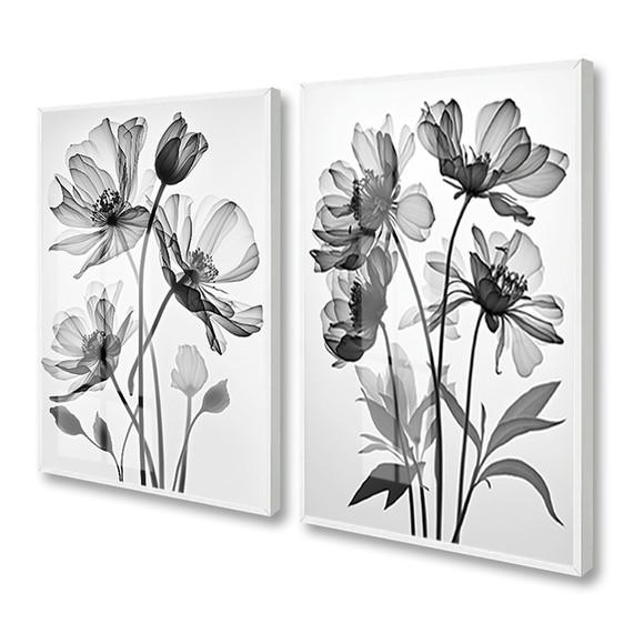 Quadros Decorativos Folhas Preto e Branco Moldura e Vidro