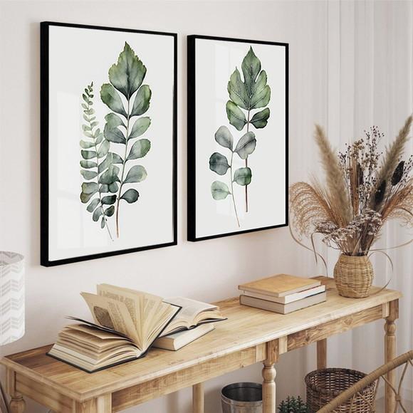 Quadros Decorativos Folhas Verdes para Sala Vidro e Moldura
