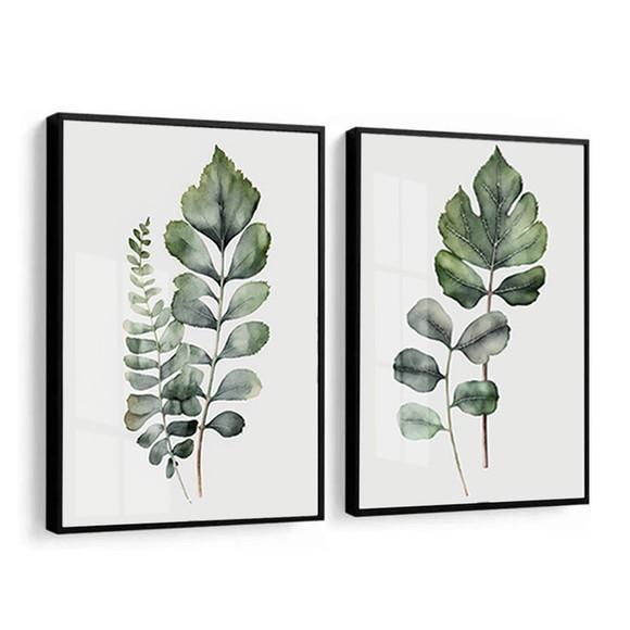 Quadros Decorativos Folhas Verdes para Sala Vidro e Moldura