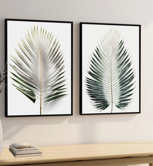 Quadros Decorativos Folhas Verdes Quarto Sala com Moldura