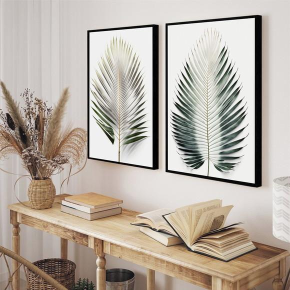Quadros Decorativos Folhas Verdes Quarto Sala com Moldura