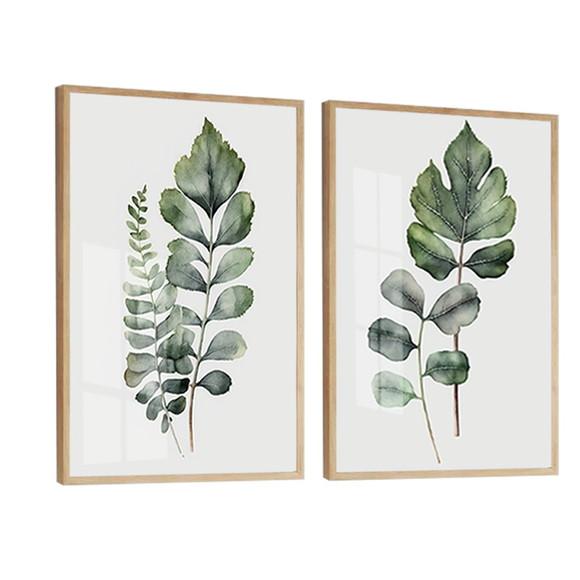 Quadros Decorativos Folhas Verdes Quarto Sala Vidro Moldura