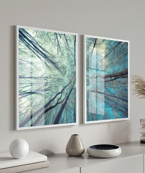 Quadros Decorativos Galhos Paisagem Céu Com Moldura e Vidro