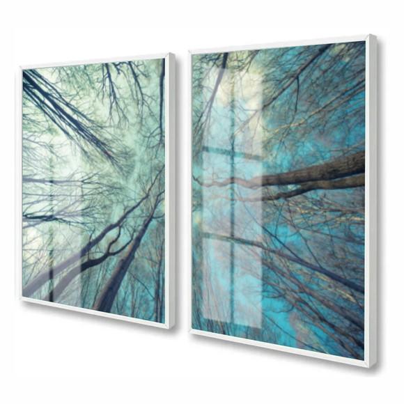 Quadros Decorativos Galhos Paisagem Céu Com Moldura e Vidro