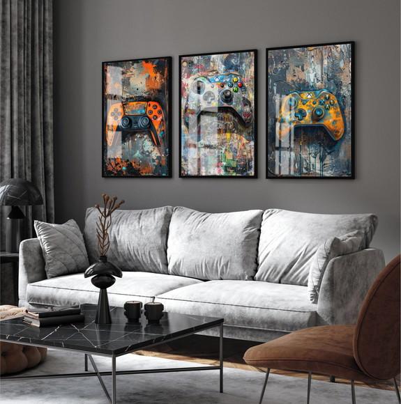 Quadros Decorativos Gamer Manete Controle Geek Moldura Vidro