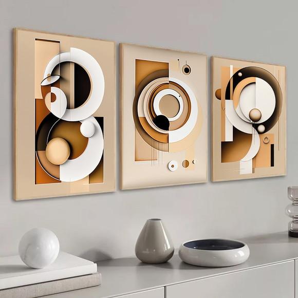 Quadros Decorativos Geométrico Abstrato Bege Boho Moderno