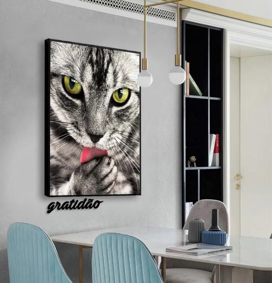 Quadros Decorativos Gato Felino Animais Grande Com Moldura