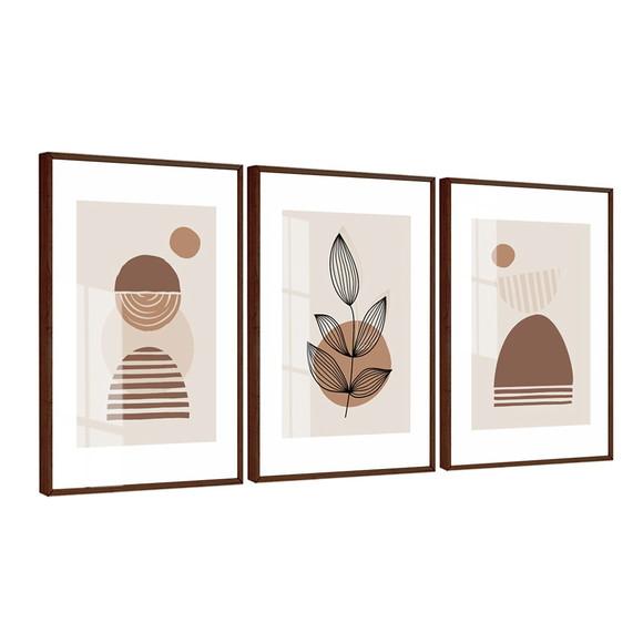 Quadros Decorativos Geométrico Abstrato Bege Vidro e Moldura