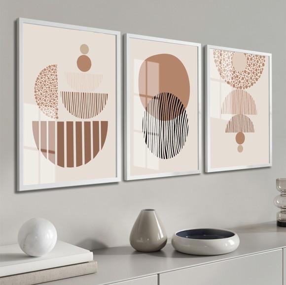 Quadros Decorativos Geométrico Abstrato Boho Moldura e Vidro