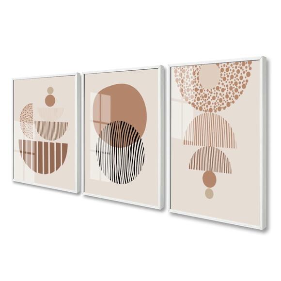 Quadros Decorativos Geométrico Abstrato Boho Moldura e Vidro