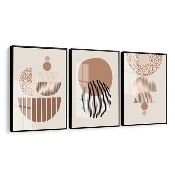 Quadros Decorativos Geométrico Abstrato Boho Moldura e Vidro