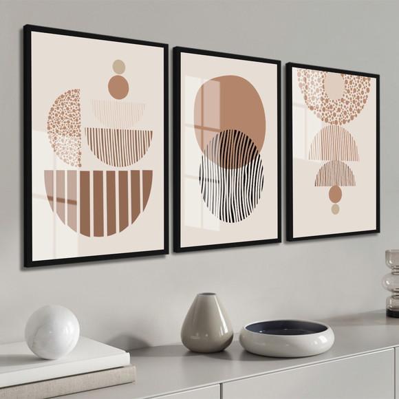 Quadros Decorativos Geométrico Abstrato Boho Moldura e Vidro