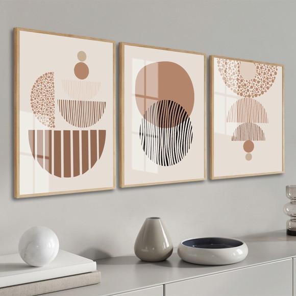Quadros Decorativos Geométrico Boho Abstrato Moldura e Vidro