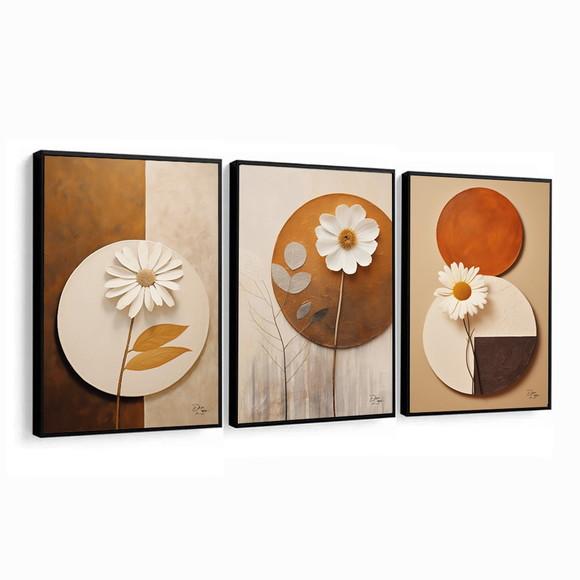Quadros Decorativos Geométrico Flores Modernas com Moldura
