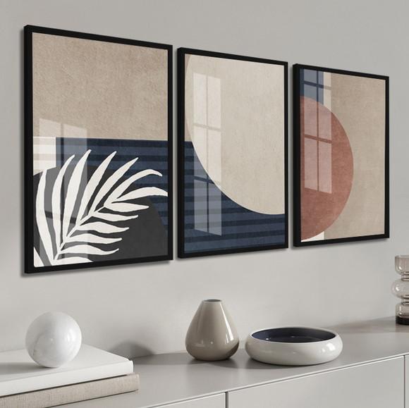 Quadros Decorativos Geométrico Folhas Boho Moldura e Vidro