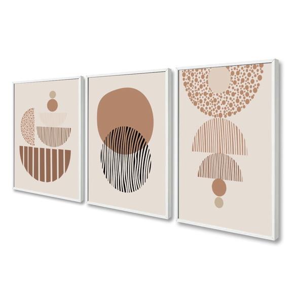 Quadros Decorativos Geométrico Marrom Boho Moderno Moldura