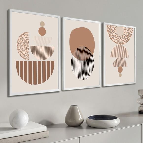 Quadros Decorativos Geométrico Marrom Boho Moderno Moldura