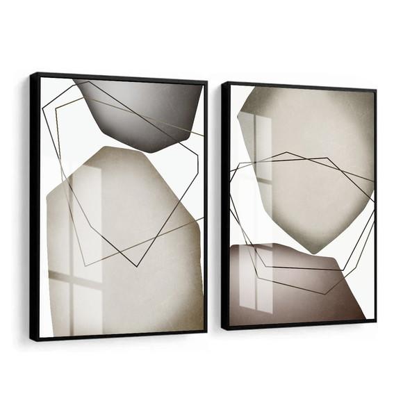 Quadros Decorativos Geométrico Moderno Cinza Moldura E Vidro