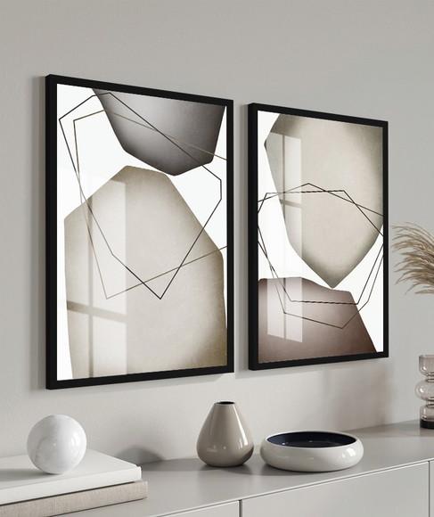 Quadros Decorativos Geométrico Moderno Cinza Moldura E Vidro